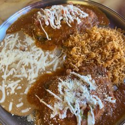 2 Chile rellenos , rice and beans 2 Chile rellenos , rice and beans