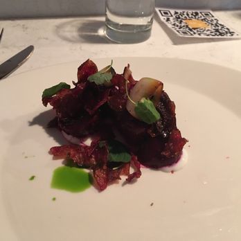 Shift Kitchen & Bar - First course: smoked beetroot with beet chips and shallot. Smoky, sweet, and delicious - New American Near Me - Flagstaff, Arizona Shift Kitchen & Bar - First course: smoked beetroot with beet chips and shallot. Smoky, sweet, and delicious - New American Near Me - Flagstaff, Arizona