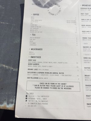 Menu photo 2 Tall Timber Prahran, VIC Menu photo 2 Tall Timber Prahran, VIC