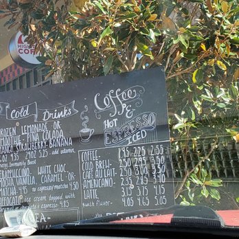 High Point Coffee - a menu on the windshield of a car - Coffee & Tea Near Me - Oxford, Mississippi