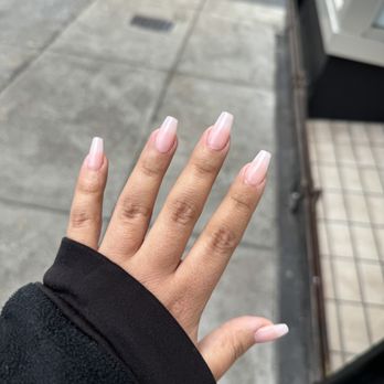 Blend Salon - Coffin shape (short), sheer pink, gel x extension - Nail Salons Near Me - San Francisco, California Blend Salon - Coffin shape (short), sheer pink, gel x extension - Nail Salons Near Me - San Francisco, California