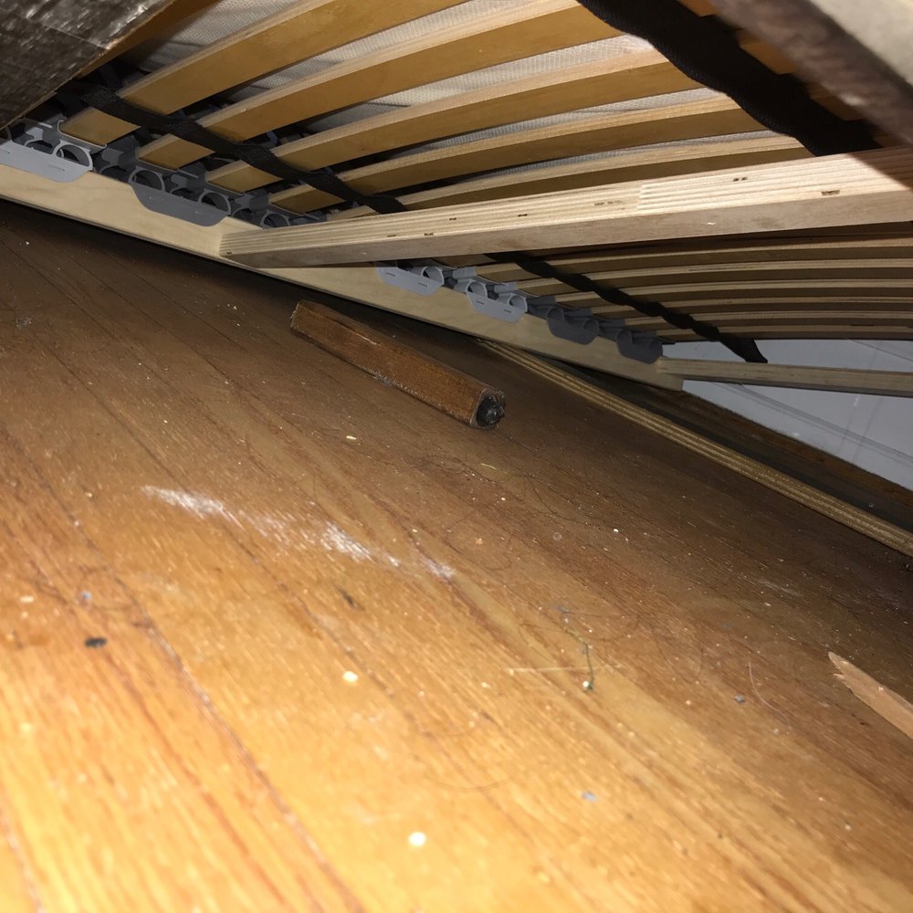 Mambo Movers - Collapsed from underneath. What you see is the bed base leaning on the floor because it's support ( the frame) snapped in half. - Movers Near Me - Philadelphia, Pennsylvania