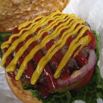 Red Mill Burgers - My burger presentation with mustard and ketchup! I'm a champ at putting on the condiments! - Burgers Near Me - Seattle, Washington Red Mill Burgers - My burger presentation with mustard and ketchup! I'm a champ at putting on the condiments! - Burgers Near Me - Seattle, Washington