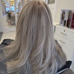 Samy’s Beauty Coiffures - Before and after color beige with highlights.