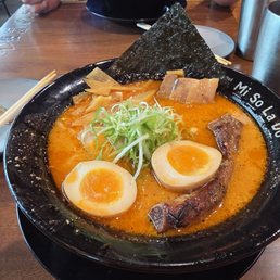 Spicy miso ramen plus deluxe toppings