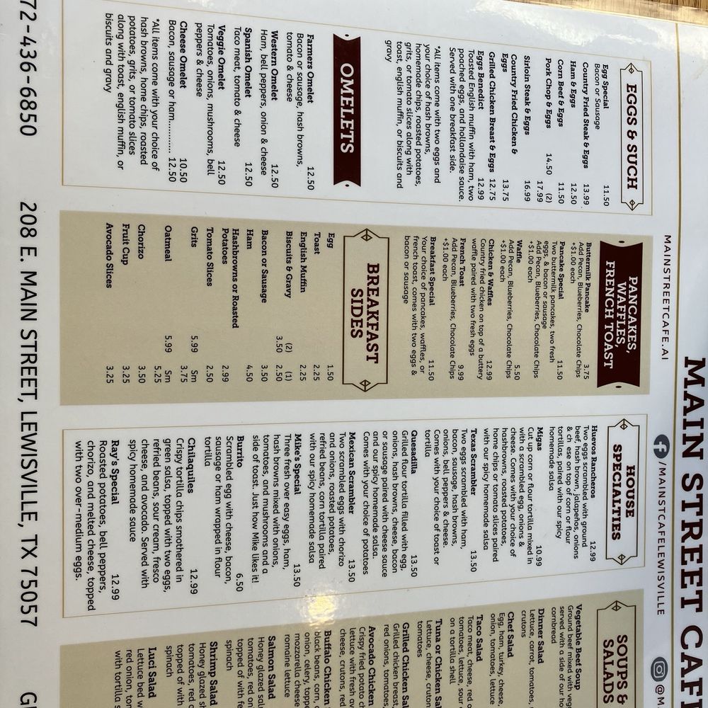 Main Street Cafe - Menu - Cafes Near Me - Lewisville, Texas Main Street Cafe - Menu - Cafes Near Me - Lewisville, Texas