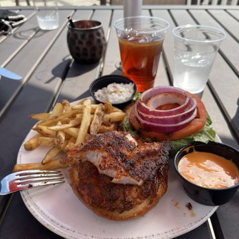The Commons - Blackened Grouper on Brioche Bun, with fries and coleslaw on the side. - American Near Me - Stone Mountain, Georgia The Commons - Blackened Grouper on Brioche Bun, with fries and coleslaw on the side. - American Near Me - Stone Mountain, Georgia