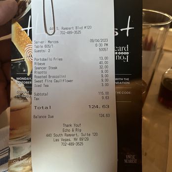 Echo & Rig - The bill - Steakhouses Near Me - Las Vegas, Nevada
