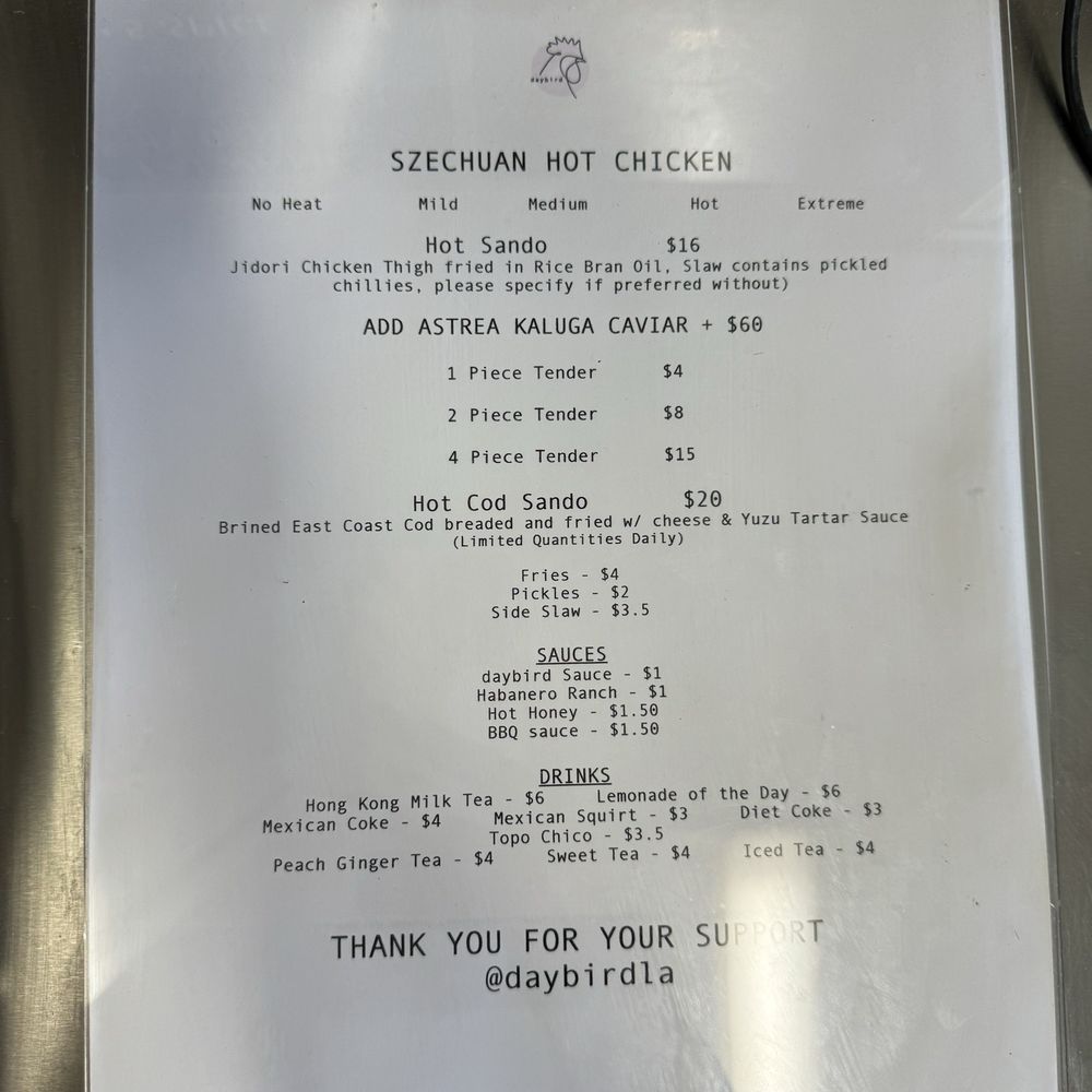 Daybird - Menu - Chicken Shop Near Me - Los Angeles, California