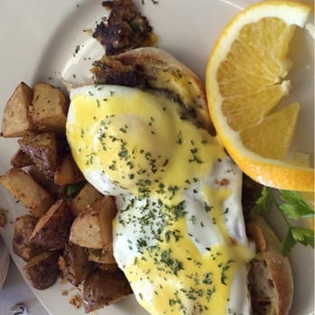 The Breakfast Shack - Crab cake Benedict with home fries - Diners Near Me - Boynton Beach, Florida