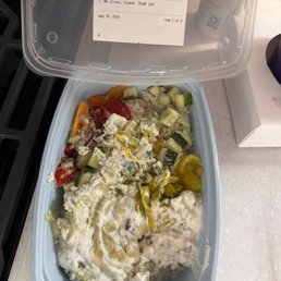 The Greek "chicken" and rice bowl (pile of slop with no actual chicken)