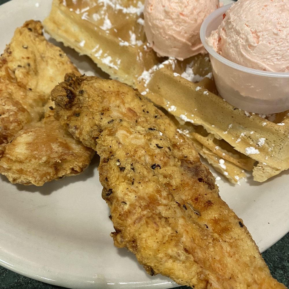 Metro Diner - Kid's Chicken & Waffle with strawberry butter - Diners Near Me - Oklahoma City, Oklahoma Metro Diner - Kid's Chicken & Waffle with strawberry butter - Diners Near Me - Oklahoma City, Oklahoma