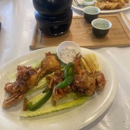 Soft shell crab, hot sake and grilled squid. The soft shell crab was so amazing. The grilled squid was served with a very good Soft shell crab, hot sake and grilled squid. The soft shell crab was so amazing. The grilled squid was served with a very good