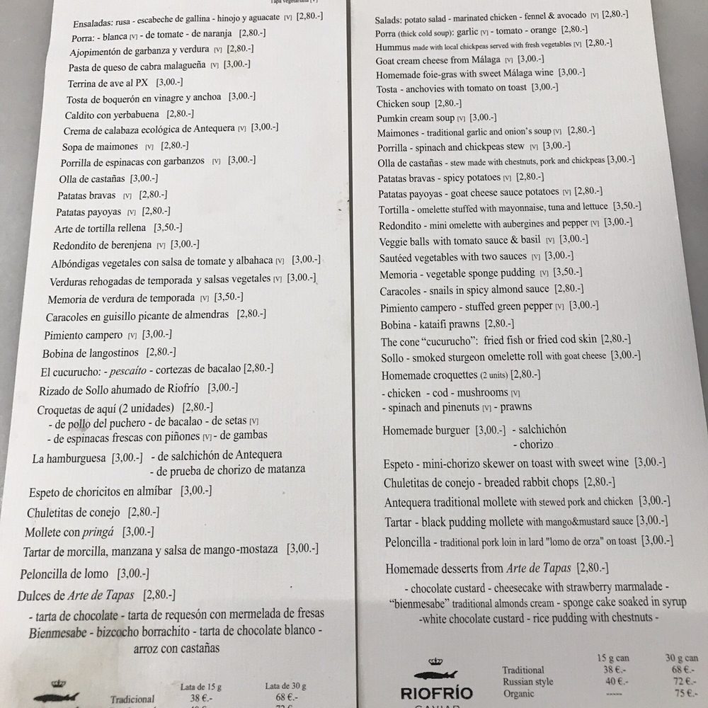 Arte de Cozina - Menu in both - Signature Cuisine Near Me - Antequera, Massachusetts