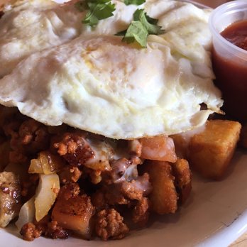 Rise & Shine - Chorizo Skillet with 2 over easy eggs - Breakfast & Brunch Near Me - Indianapolis, Indiana Rise & Shine - Chorizo Skillet with 2 over easy eggs - Breakfast & Brunch Near Me - Indianapolis, Indiana