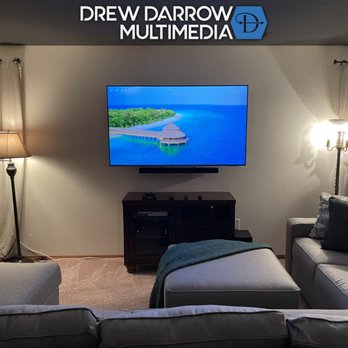 Drew Darrow Multimedia - Basement Media Room, Cables Hidden, Power Behind TV - TV Mounting Near Me Drew Darrow Multimedia - Basement Media Room, Cables Hidden, Power Behind TV - TV Mounting Near Me