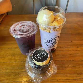 Cafe 86 - Hibiscus tea, upside down halo halo, flan over ube - Desserts Near Me - Union City, California