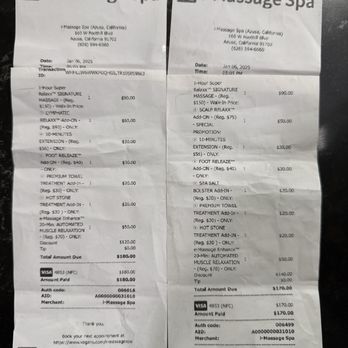i-Massage Spa - Charges for the massage for 2 people. - Massage Near Me - Azusa, California