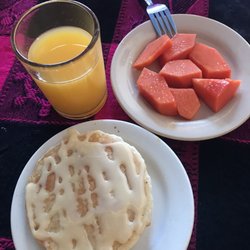 Restaurante Doña Lupita - Combo #3 included pancakes, fresh fruit, fresh orange juice and chilaquiles. DELICIOUS