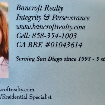 Bancroft Realty - Bancroft Realty
CA BRE #01043614
Kristine Slead
858-354-1003
Owner/Broker - Real Estate Services Near Me Bancroft Realty - Bancroft Realty
CA BRE #01043614
Kristine Slead
858-354-1003
Owner/Broker - Real Estate Services Near Me