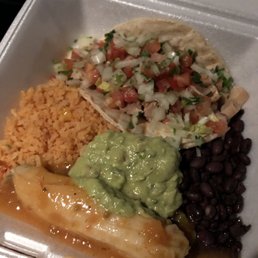 Combo plate: tamale, chicken taco, Spanish rice, black beans, guac  (Bocaza Combination Plate)
