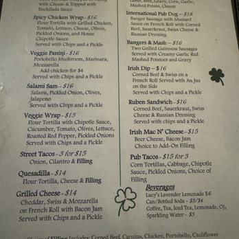 Murphys Irish Pub - Menu - Menu from Murphy's Irish Pub in Murphys, CA, offering Irish and American cuisine, including shepherd's pie, Irish nachos, and pub sandwiches, with beverage options like lemonade and soda. - Irish Pub Near Me - Murphys, California
