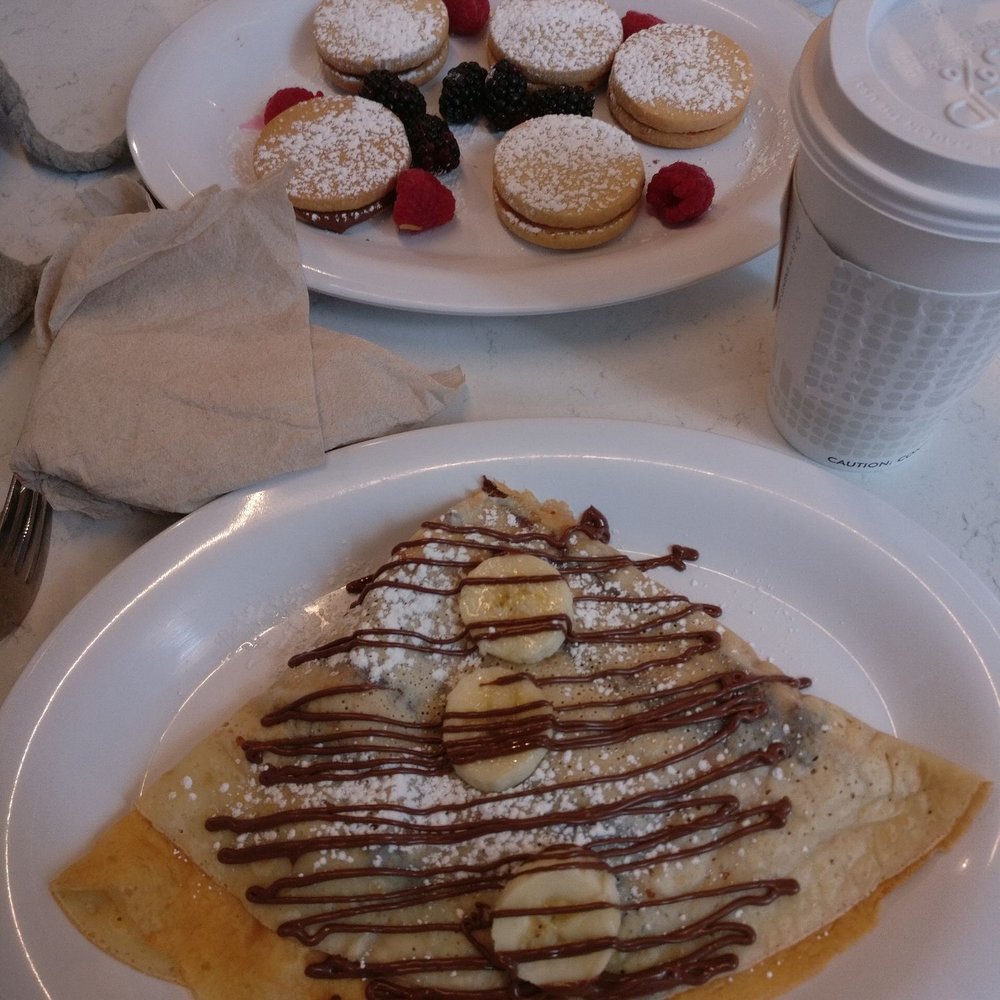 Nutella Cafe - Nutella Banana Crepe Cookies and Fruit (approved breakfast of 10 year olds) - Desserts Near Me - Chicago, Illinois Nutella Cafe - Nutella Banana Crepe Cookies and Fruit (approved breakfast of 10 year olds) - Desserts Near Me - Chicago, Illinois