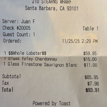 The Harbor Restaurant - Receipt - Seafood Near Me - Santa Barbara, California The Harbor Restaurant - Receipt - Seafood Near Me - Santa Barbara, California