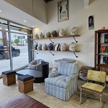 Venice Interiors - Two walnut Custom ottomans with Custom cushions made of this beautiful vintage fabric  Also Custom lounge sofa and upholstered arm chairs - Furniture Reupholstery Near Me - Venice, California