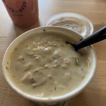 Pike Place Chowder - Paired the chowder with some ginger beer. - Seafood Near Me - Seattle, Washington Pike Place Chowder - Paired the chowder with some ginger beer. - Seafood Near Me - Seattle, Washington