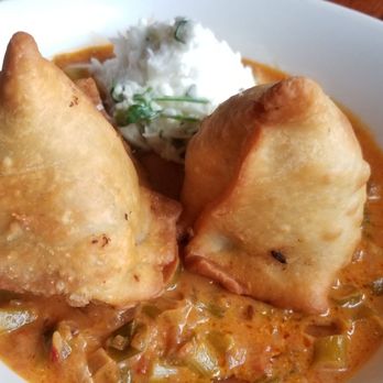 Vij's Restaurant - two lamb and beef samosas - Indian Near Me - Vancouver, British Columbia