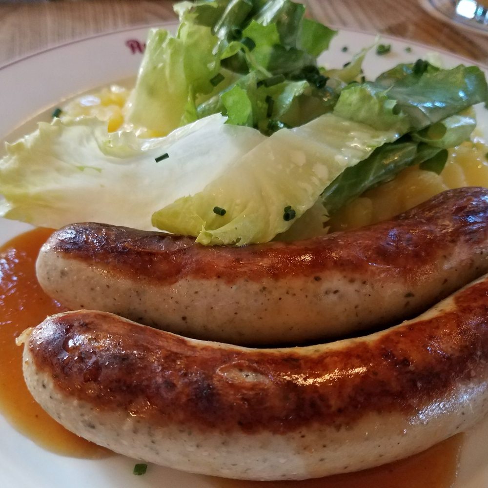 Augustiner am Gendarmenmarkt - Fried sausage with potato endive salad - German Near Me - Berlin, BE