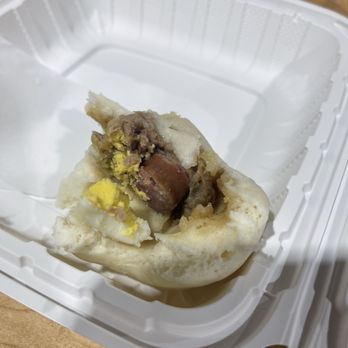 Honey Bun Cafe - Inside of Jumbo Bun: pork, egg, and sausage - Dim Sum Near Me - Pineville, North Carolina