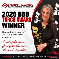 Point Loma Electric, Plumbing, Heating & Air - We are pleased to announce that Point Loma Electric, Plumbing, Heating and Air was selected for the 2026 BBB Torch Award for Ethics!