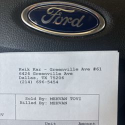 Kwik Kar Auto Car Care Center - The guys name and the location. Same thing as the others if I could give a zero star I would