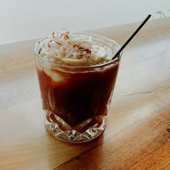 East Pole - Ice Coffee with vegan ice cream garnished with coconut shaves - Coffee Roasteries Near Me - Atlanta, Georgia