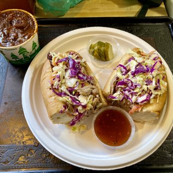 Wild Fig BBQ - Meaty Beans , Carolina Pulled Pork Sandwich , Carolina Vinegar Sauce , and Pickle Pieces - Barbeque Near Me - Las Vegas, Nevada Wild Fig BBQ - Meaty Beans , Carolina Pulled Pork Sandwich , Carolina Vinegar Sauce , and Pickle Pieces - Barbeque Near Me - Las Vegas, Nevada