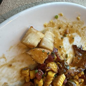 Amaya - Overcooked scallops and pork belly. - New American Near Me - Santa Fe, New Mexico