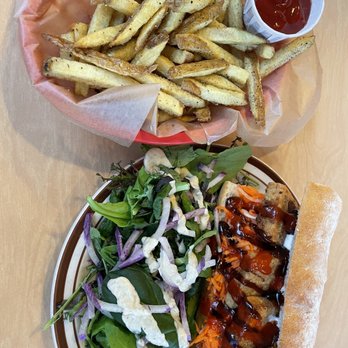 The Root Cafe - Bahn Mi with house salad and fries - Cafes Near Me - Little Rock, Arkansas The Root Cafe - Bahn Mi with house salad and fries - Cafes Near Me - Little Rock, Arkansas