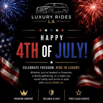 Luxury Rides LA - Celebrate Independence Day in comfort and style with Luxury Rides LA. Whether you're heading to fireworks, a family gathering, or a night ou - Airport Shuttles Near Me Luxury Rides LA - Celebrate Independence Day in comfort and style with Luxury Rides LA. Whether you're heading to fireworks, a family gathering, or a night ou - Airport Shuttles Near Me