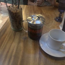 Peppermint tea and a mocha latte Peppermint tea and a mocha latte