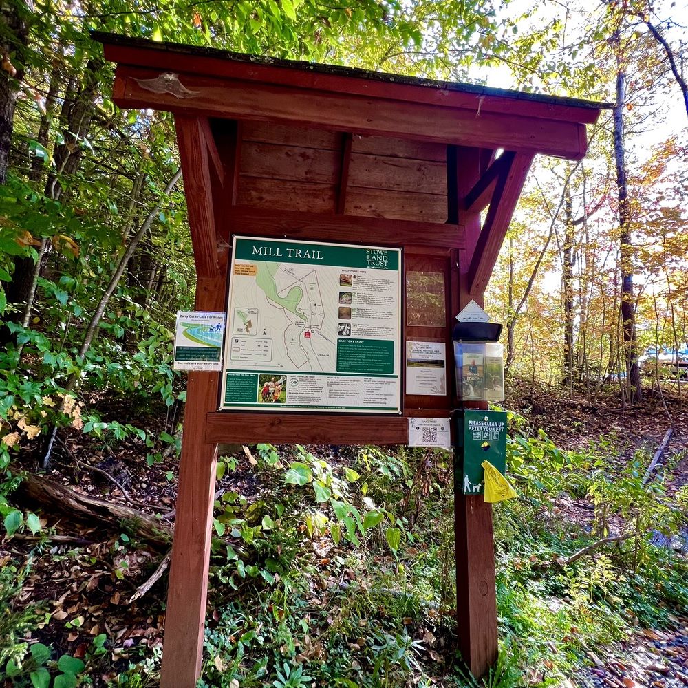 Bingham Falls - Info signs at the trailhead - Hiking Near Me - Stowe, Vermont