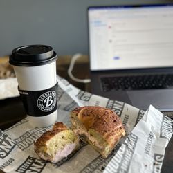 Brooklyn Bagels Cafe - French toast bagel w/ strawberry cream cheese