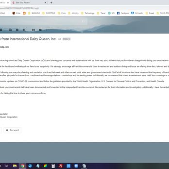 Dairy Queen Grill & Chill - Screenshot of the response from Dairy Queen (America) corporate offices on June 24, 2020 (has been redacted for privacy reasons). - Burgers Near Me - Rensselaer, Indiana