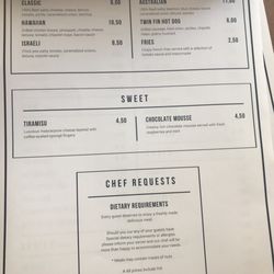Twin Fin - Dinner menu