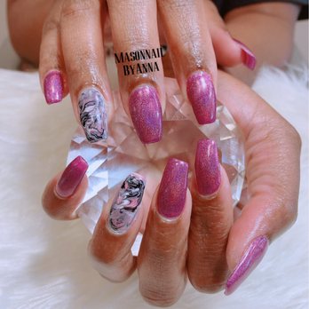 Mason Nail and Spa - Acrylic nails with marble gel design - Nail Salons Near Me - Mason, Ohio