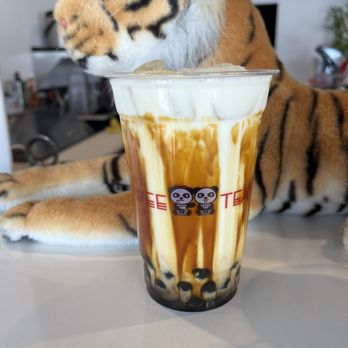 WeeTea - Denver - a stuffed tiger and iced coffee - Bubble Tea Near Me - Denver, Colorado