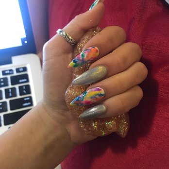 INail Care & Spa - water color and holographic stiletto nails - Nail Salons Near Me - Fresno, California INail Care & Spa - water color and holographic stiletto nails - Nail Salons Near Me - Fresno, California