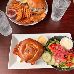 Ice Jam Inn - "That Sandwich", garden salad Boss Hog burger with fries