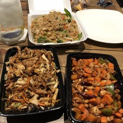 Vegetable Fried Rice (top) Mu Shu Pork (left) Kung Pao Chicken (right)